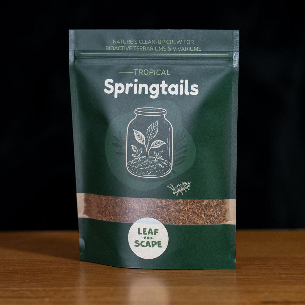 Front of the Leaf & Scape live springtail culture pack, showing the product label